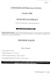 Concours Général des Lycées (Session 2008) - GENIE DES MATERIAUX (1ère partie)