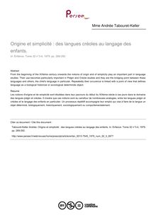 Origine et simplicité : des langues créoles au langage des enfants. - article ; n°3 ; vol.32, pg 269-292