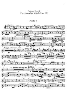 Partition flûte 1, 2, Piccolo, pour Noon Witch, Polednice, Dvořák, Antonín