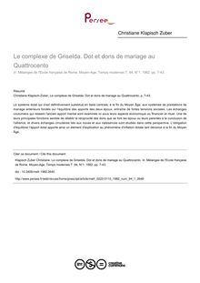 Le complexe de Griselda. Dot et dons de mariage au Quattrocento - article ; n°1 ; vol.94, pg 7-43