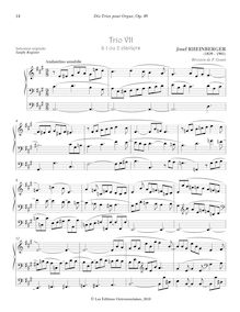 Partition No.7 Trio en A major, 10 Trios pour orgue, Rheinberger, Josef Gabriel