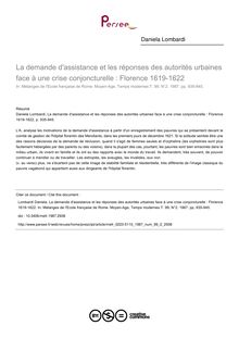 La demande d assistance et les réponses des autorités urbaines face à une crise conjoncturelle : Florence 1619-1622 - article ; n°2 ; vol.99, pg 935-945