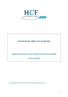 Haut Conseil de la Famille : Avis sur les aides aux familles (Rapport Fragonard)