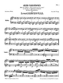 Partition complète, Six variations pour piano on  Nel cor più non mi sento  from Giovanni Paisiello s opéra  La Molinara , WoO 70 par Ludwig van Beethoven