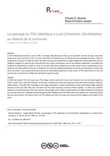 Le passage du TGV atlantique à Luxé (Charente). Dévitalisation ou relance de la commune - article ; n°1 ; vol.143, pg 337-345