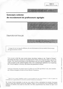 Dissertation en francais 2007 Agrégation d anglais Agrégation (Externe)