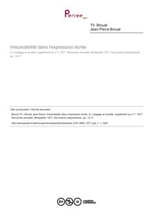 Irrecevabilité dans l expression écrite - article ; n°1 ; vol.1, pg 14-17