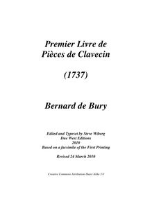 Partition complète, Pièces de Clavecin (1737), Bury, Bernard de