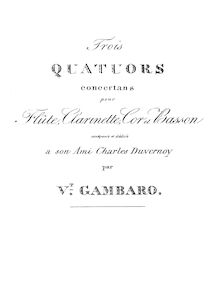Partition flûte , partie, 3 vent quatuors, Op.4, Gambaro, Vincenzo