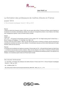 La formation des professeurs de maîtres d école en France avant 1914 - article ; n°1 ; vol.51, pg 50-57