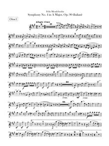 Partition hautbois 1, 2, Symphony No.4 en A major, Sinfonie Nr.4 in A-Dur "Italienische"