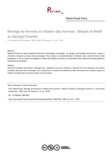 Mariage de femmes et initiation des hommes : Beliyan et Bedik au Sénégal Oriental - article ; n°1 ; vol.55, pg 75-83