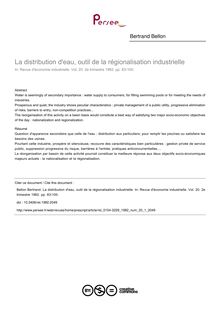 La distribution d eau, outil de la régionalisation industrielle - article ; n°1 ; vol.20, pg 83-100