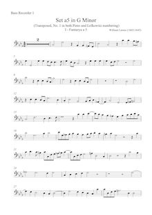 Partition basse 1 , partie, Set a 5 en G minor, G minor, Lawes, William