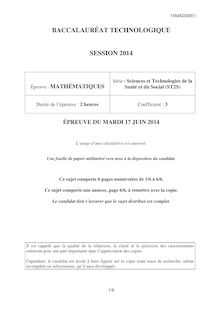 Sujet bac 2014 - Série ST2S - Maths