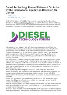 Diesel Technology Forum Statement On Action by the International Agency on Research for Cancer