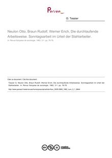 Neulon Otto, Braun Rudolf, Werner Erich, Die durchlaufende Arbeitsweise. Sonntagsarbeit im Urteil der Stahlarbeiter.  ; n°1 ; vol.3, pg 76-78