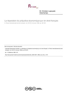 La réparation du préjudice économique pur en droit français - article ; n°2 ; vol.50, pg 367-381