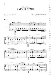 Partition complète (C Major: medium voix et piano), Amour bénis
