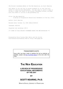 The New Education - A Review of Progressive Educational Movements of the Day (1915)