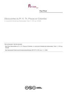 Découvertes du Pr. K. Th. Preuss en Colombie  ; n°1 ; vol.11, pg 379-380