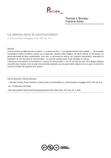 Le silence dans la communication - article ; n°1 ; vol.20, pg 5-14