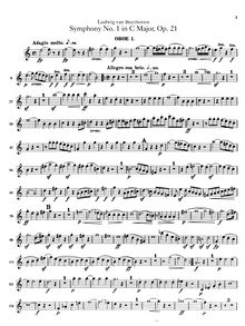 Partition hautbois 1, 2, Symphony No.1 en C, Op.21, C major, Beethoven, Ludwig van
