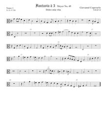 Partition ténor viole de gambe 1, alto clef, Fantasia pour 5 violes de gambe, RC 37