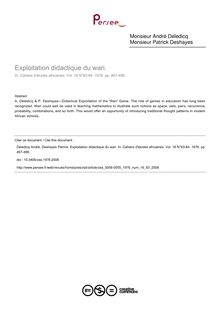 Exploitation didactique du wari. - article ; n°63 ; vol.16, pg 467-488