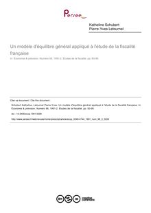Un modèle d équilibre général appliqué à l étude de la fiscalité française - article ; n°2 ; vol.98, pg 83-99