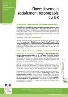 L investissement socialement responsable ou ISR - Novembre 2010.