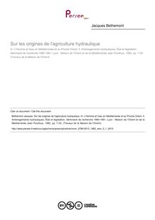 Sur les origines de l agriculture hydraulique - article ; n°1 ; vol.3, pg 7-30