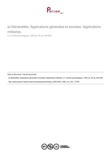 Généralités. Applications générales et sociales. Applications militaires. - compte-rendu ; n°1 ; vol.39, pg 844-849