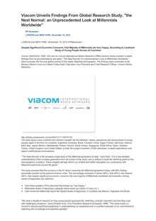 Viacom Unveils Findings From Global Research Study, "the Next Normal: an Unprecedented Look at Millennials Worldwide"