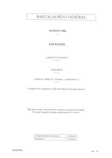 Espagnol LV1 2006 Sciences Economiques et Sociales Baccalauréat général