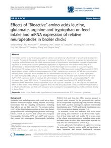 Effects of "Bioactive" amino acids leucine, glutamate, arginine and tryptophan on feed intake and mRNA expression of relative neuropeptides in broiler chicks