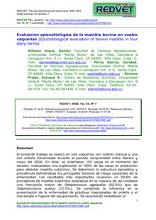 Evaluación epizootiològica de la mastitis bovina en cuatro vaquerias (Epizootiological evaluation of bovine mastitis in four dairy farms)