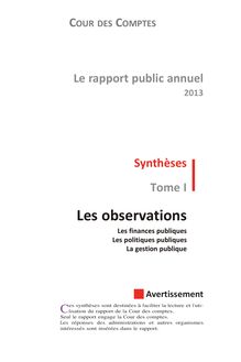 Cour des comptes - Rapport public annuel 2013 : synthèse des observations