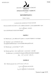 Mathématiques 2 2001 Classe Prepa PC Concours Instituts Nat. Polytechniques (INP - ENSI)