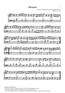 Partition de piano, Notebook pour Anna Magdalena Bach par Johann Sebastian Bach