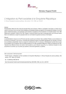 L intégration du Parti socialiste à la Cinquième République - article ; n°4 ; vol.34, pg 816-827