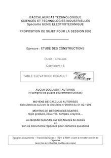 Baccalaureat 2003 etude des constructions s.t.i (genie electrotechnique) semestre 2 antilles