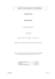 Espagnol LV1 2001 Sciences Economiques et Sociales Baccalauréat général