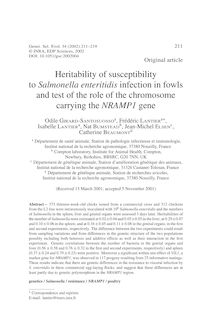 Heritability of susceptibility to Salmonella enteritidisinfection in fowls and test of the role of the chromosome carrying the NRAMP1gene