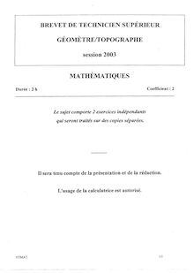 Btsgeotopo 2003 mathematiques