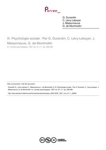 Psychologie sociale : Par G. Durandin, C. Lévy-Leboyer, J. Maisonneuve, G. de Montmollin - compte-rendu ; n°1 ; vol.57, pg 296-299