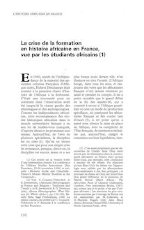 La crise de la formation en histoire africaine en France, vue par ...