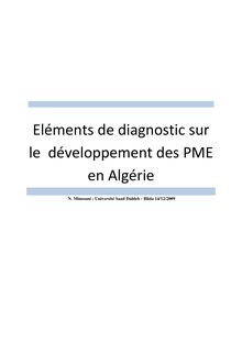 Elements de diagnostic sur le developpment de la PME en Algerie
