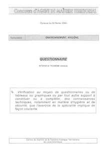 Agent de maitrise territorial 2005 environnement, hygiene : questions troisieme concours