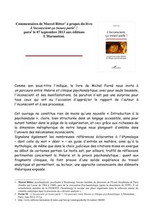 Commentaires de Marcel Ritter à propos du livre de Michel Forné : L inconscient ça (nous) parle ! (2013).